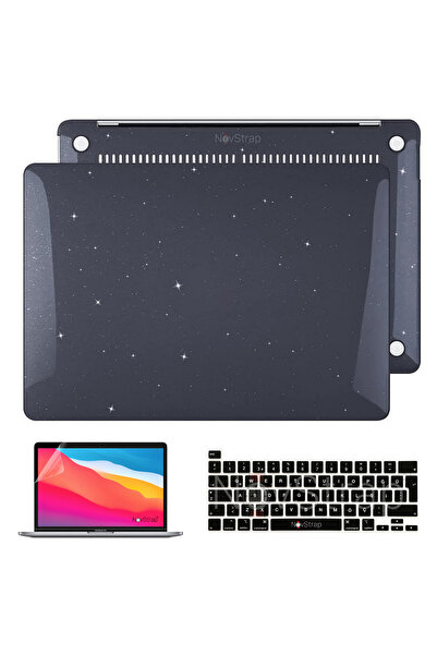 NovStrap Apple MacBook Pro M1 M2 13 inç A2338 ile Uyumlu Simli Kılıf + Siyah ...