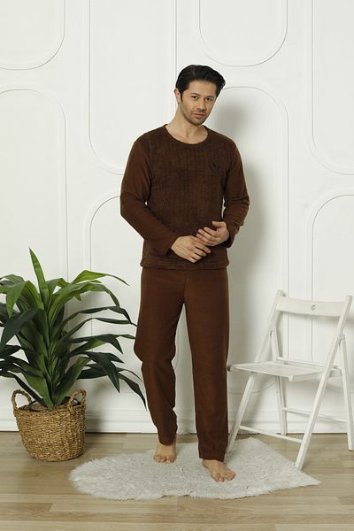 FAMES PİJAMA Men's Fleece Pajama Set - Winter Brown