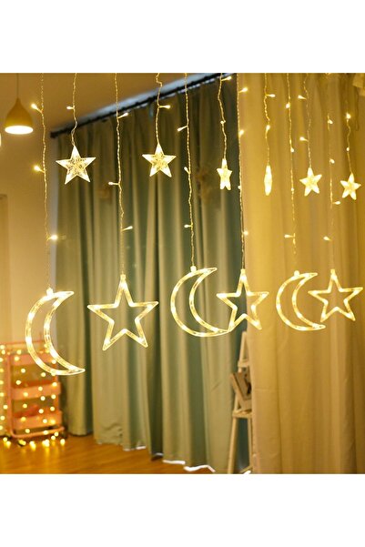 ENASHOP Dekoratif Süsleme Işığı Ay Yıldızlı Led Perde Süsleme Işığı 3 Metre 6...