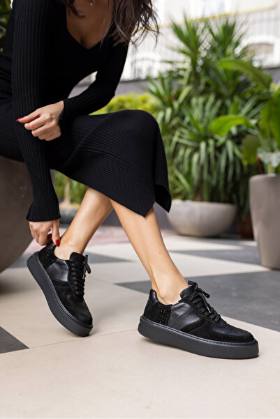 ANGELİNA JONES ΓΥΝΑΙΚΕΙΑ ΜΑΥΡΗ ΣΟΛΑ EVA ΠΡΑΓΜΑΤΙΚΟ ΔΕΡΜΑ SNEAKER