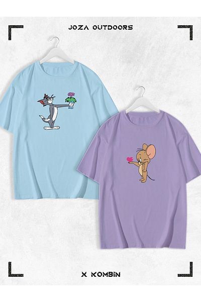 Joza Outdoors Unisex Floral Tom Jerry με μοτίβο Oversize T-Shirt Σετ 2 - Αγαπημένος πολύχρωμος συνδυασμός