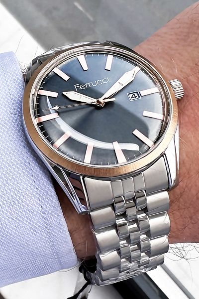Ferrucci Men's Wristwatch 3 Atm Waterproof Silver Color Steel Cord + Bracelet Gift FRE2044C2