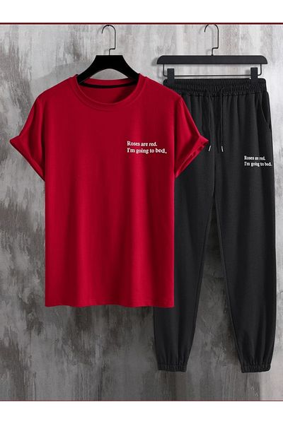 Sky Light Unisex Red Printed T-Shirt - Black Jogger