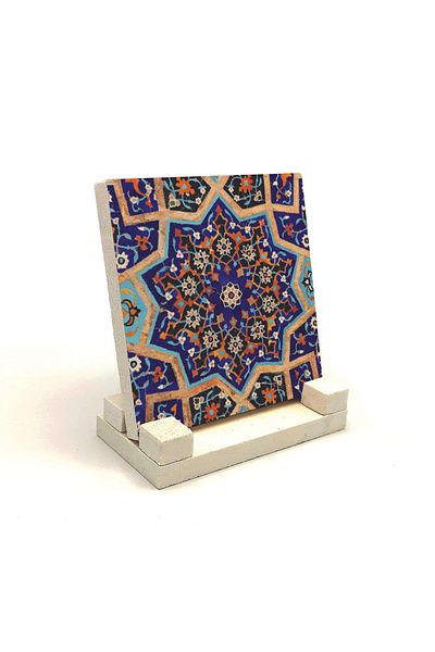 Sadrazam Suport de birou din piatră naturală imprimat cu model Rumi 10x10 Kd-13