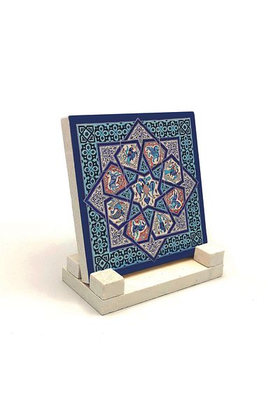 Sadrazam Suport de birou din piatră naturală imprimat cu motiv de faianță Seljuk anatolian 10x10 Kd-69