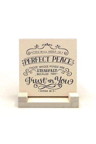 BAKSEPETE Yeşaya 26:3 Verse Printed Natural Stone Desktop 10x10 Krg-126