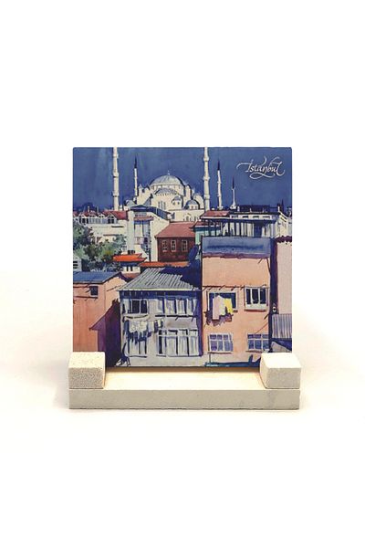 Sadrazam Suport de birou din piatră naturală imprimat Moscheea Sultanahmet 10x10 Krt-15