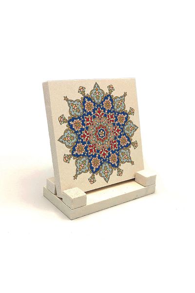Sadrazam Suport de birou din piatră naturală imprimat cu model Rumi 10x10 Kd-54