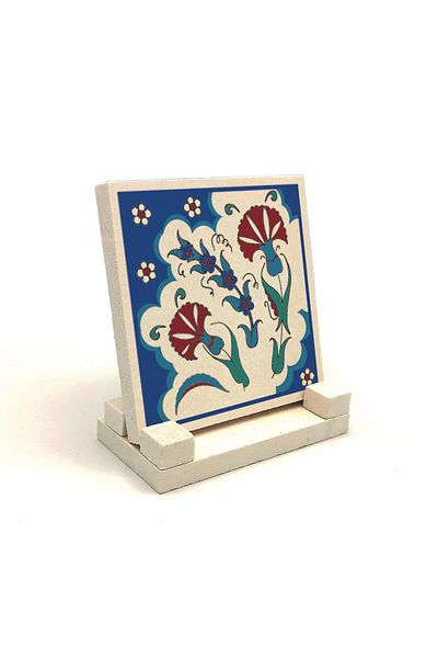 Sadrazam Suport de birou din piatră naturală imprimat cu model de plăci otomane Iznik 10x10 Kd-37