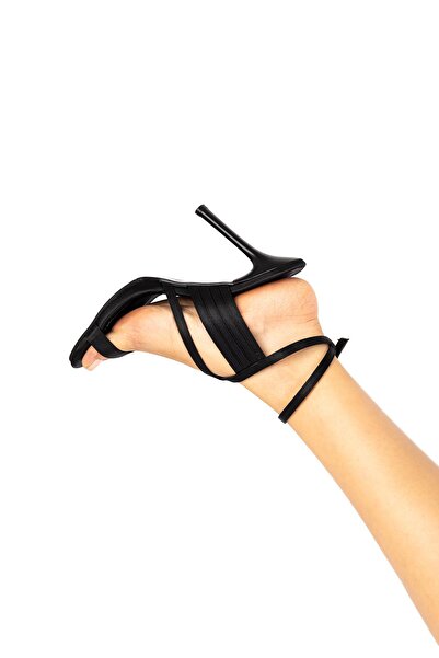 Getcho Santi Women's Black Satin Evening Dress Heeled Shoes