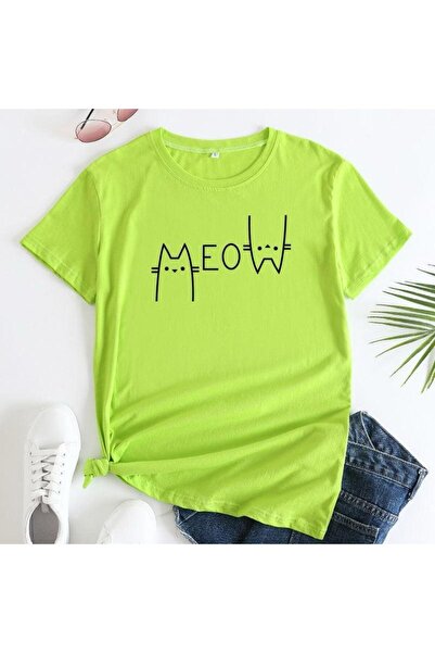 MORNİNG KİDS Κορίτσια-αγόρια MEOW Κείμενο με στάμπα νέον πράσινο χτενισμένο β...