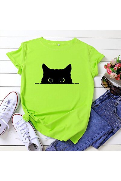 MORNİNG KİDS Μπλουζάκι από βαμβακερό χτενισμένο πράσινο νέον εμπριμέ μαύρη γά...