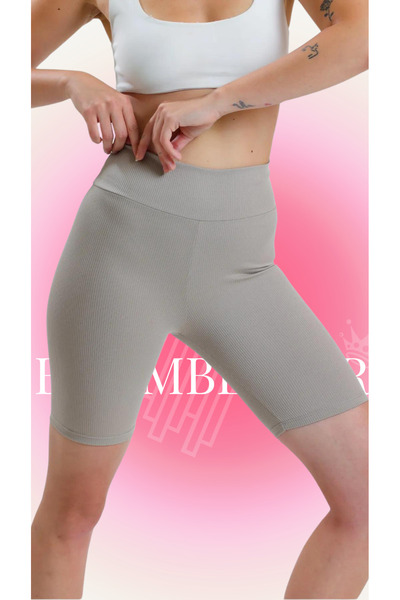BoomBester High Waist Tummy Control Ribbed Shorts Leggings Biker Yoga Sports Tights