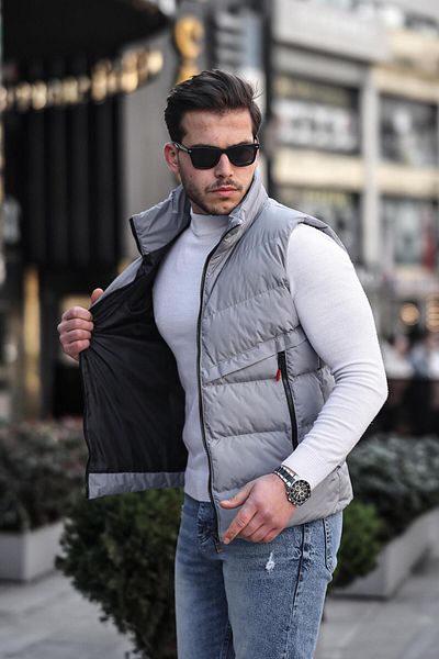Stilkombin Style Combination Long Zipper Pocket Cross Puffer Vest PLDP 2923