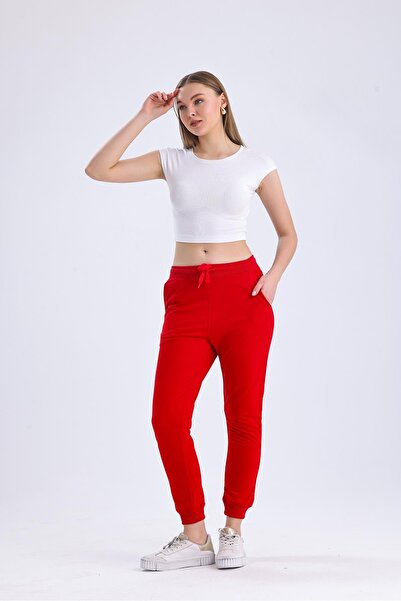 Miss Murem Stringed Waist Stitched Trousers-RED