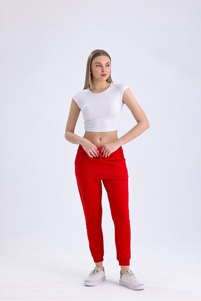 Miss Murem Stringed Waist Stitched Trousers-RED