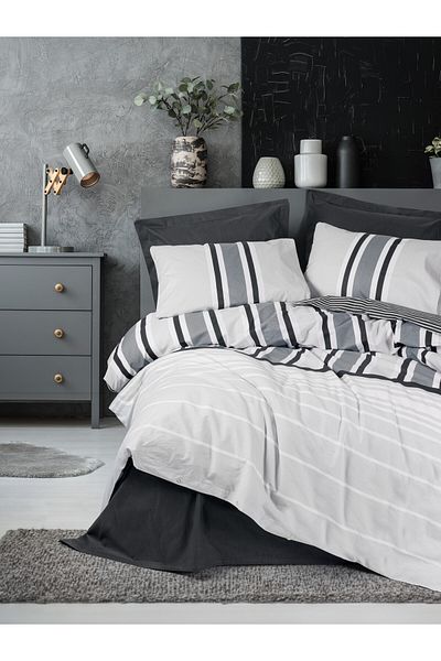 Cotton Box Nobil Ranforce Double Duvet Cover Set Nobby Anthracite