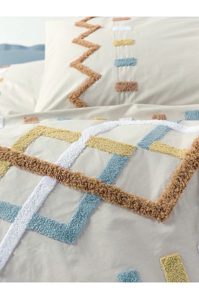 Cotton Box Σετ Παπλωματοθήκη με Ποφωτό Κεντητό Διπλό Σετ Mellow Mint