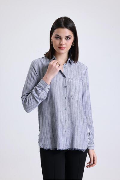 Miss Murem Bennu Striped Cotton Tassel Shirt - RED NAVY BLUE