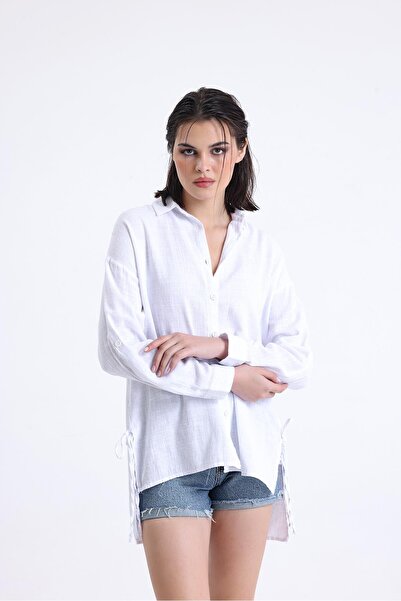 Miss Murem Tie-Up Cotton Desire Shirt-WHITE