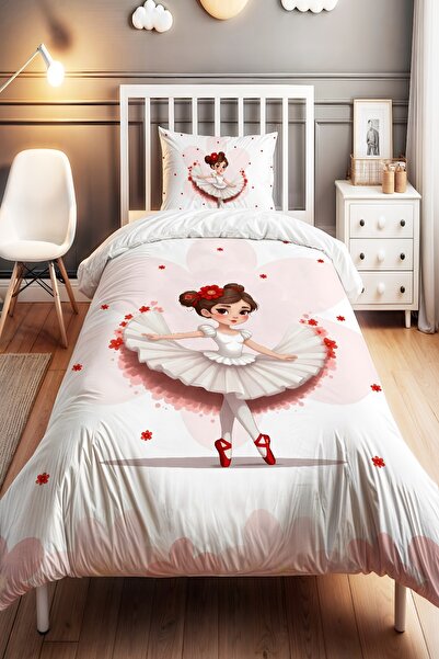 EVPANYA طقم غطاء لحاف للأطفال الرضع بتصميم فتاة راقصة الباليه الزهرية
