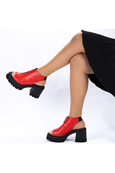 TwoEgoist Women's Genuine Leather Platform Heeled Zippered Summer Shoes Sandals