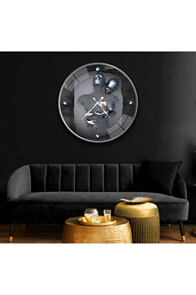 EMYA HOME Aşkın Gümüş Hali Cam Saat - 60 cm