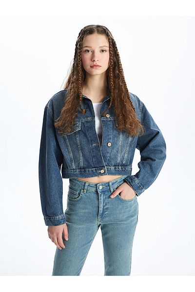 LC Waikiki Gerade geschnittene Jeansjacke mit Hemdkragen und langen Ärmeln für Damen