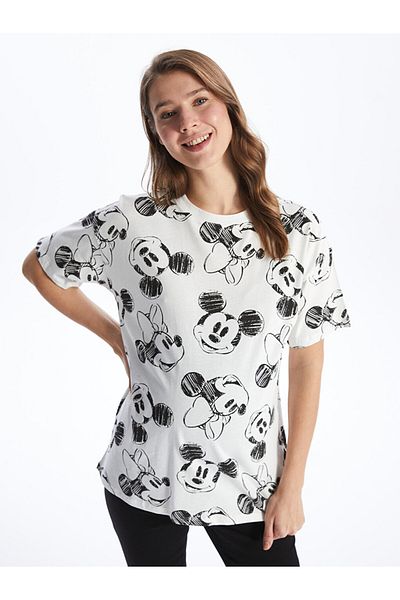 LC Waikiki Übergroßes, kurzärmeliges Umstands-T-Shirt mit Rundhalsausschnitt und Micky-Maus-Aufdruck