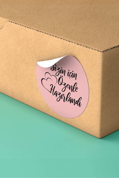 Basic Sense Pembe "Sizin İçin Özenle Hazırlandı" Yazılı Kargo ve Ambalaj Etiketi - Kuşe Sticker 3x3 cm 90 Adet - ST2178