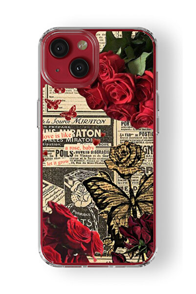 Multitronic حافظة شفافة مطبوعة بتصميم ورود حمراء متوافقة مع هاتف آيفون 13