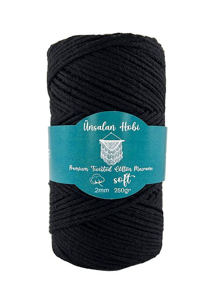 ÜNSALAN HOBİ Chain Cotton Macrame Thread Chain Cotton Macrame Thread Black 250gr 185m 2mm - Cotton Macrame for Bag