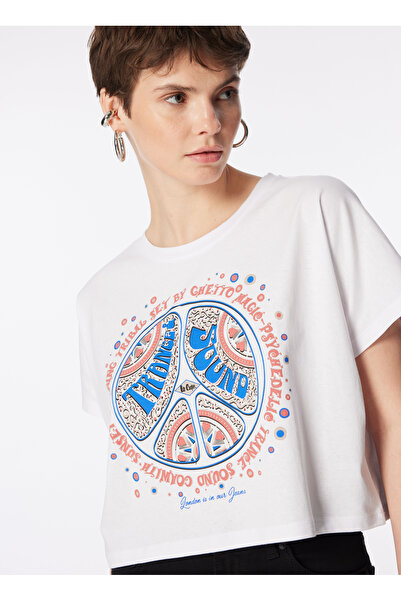 Lee Cooper O Neck με τύπωμα Λευκό Γυναικείο T-Shirt 242 LCF 242002 CASEY WHITE