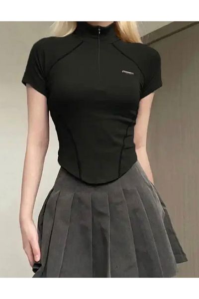 Köstebek Y2K Vintage Streetwear Zip Collar Body T-Shirt