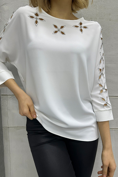 TRENDBUTİKOFFİCİAL Риза от креп плат с яка/ръкав и детайли с лазерно изрязване