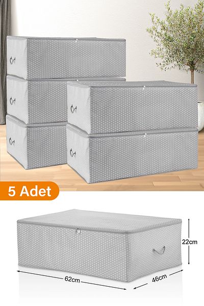 Serstil 5 Pieces - Large Size Gray Spotted Storage Bag Under Plinth 62 x 46 x 22 cm