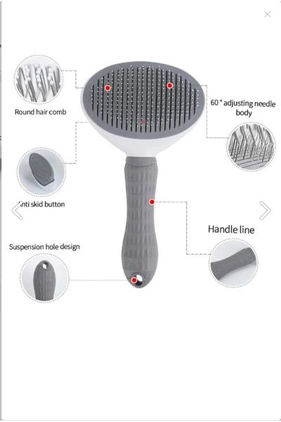 Nursoft Automatic Cleaning Buttoned Pet Brush Cat Dog Hair Collector Comb Gray