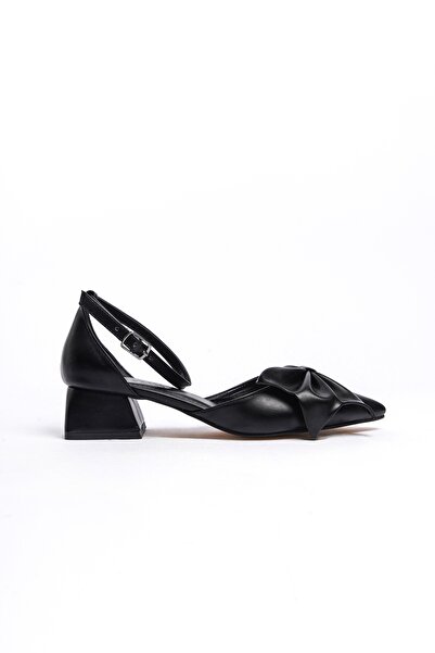 DİVOLYA Lorenta Black Bow (4cm) Pointed Toe Heeled Shoes