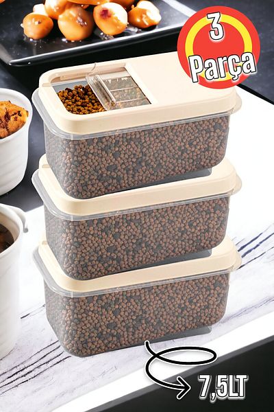 Şahane Pazar 3 Pieces 7.5 Liter Multibox Storage Container Box Sliding Lid - Beige Fma007658