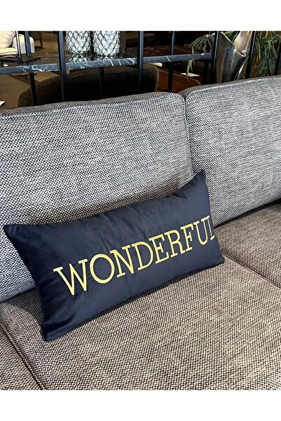 ge living Wonderful Patterned Navy Blue Velvet Throw Pillow Cover 30 cm x 60 cm