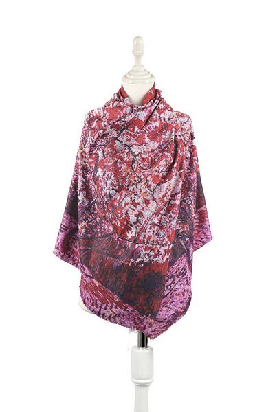 Bursa İpek Burgundy Peach Tree Pattern Winter Shawl