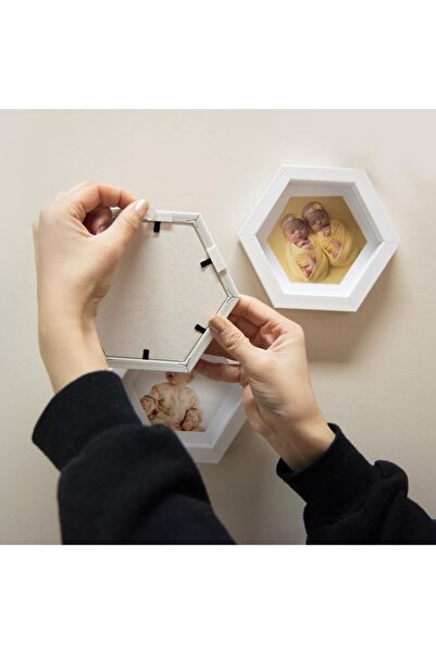 Nobbystar Yapışkanlı Sök Tak Küçük Beyaz Altıgen Fotoğraf Çerçevesi - 3'lü Paket