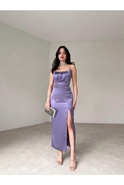 Durushbutikk İP ASKILI UZUN  SATEN ELBİSE