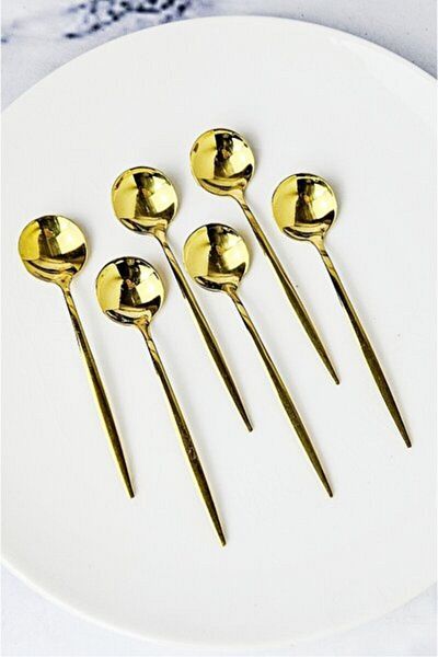 Paşabahçe 18 Piece White Gold Gilded Beginner Tea Set with Gold Spoon