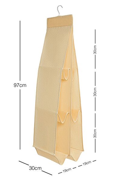 Ocean Home Textile Bej 6 Bölmeli Askılı Dolap İçi Çanta Düzenleyici Organizer 30x97