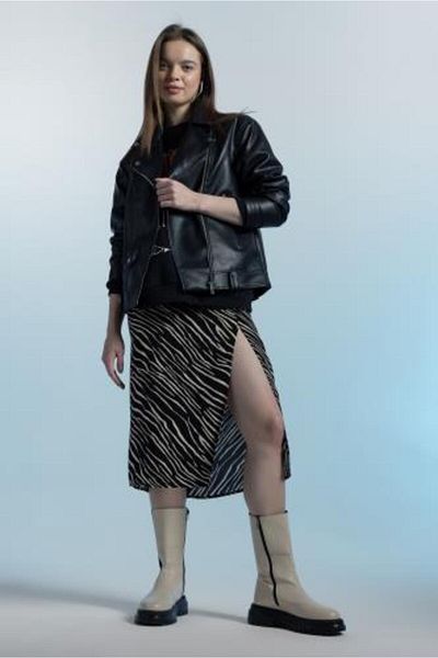 DeFacto Regular Fit Zebra vzorovaná rozparkovaná midi sukně X4116az23sp