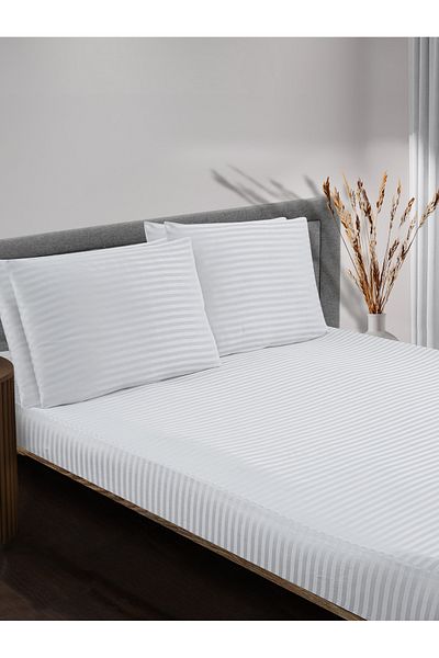 Soft Colours طقم ملاءة مطاطية من الساتان المخطط + غطاء وسادة مزدوج - مفرد
