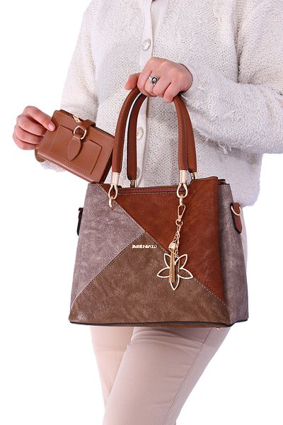 By Hakan Jn-039 Wallet Combination Women's Handbag and Shoulder Bag Mink