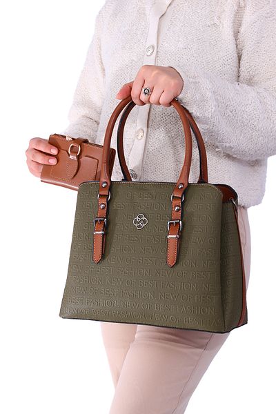 By Hakan JN-1320 EMBROIDERED WALLET COMBINED WOMEN'S HAND AND SHOULDER BAG GREEN