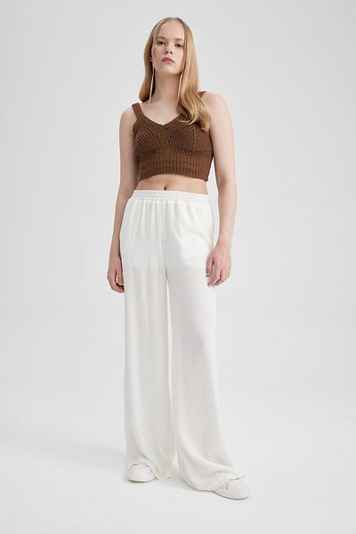 DeFacto Wide Leg High Waist Standard Size Crinkle Viscose Trousers Z5705az23hs